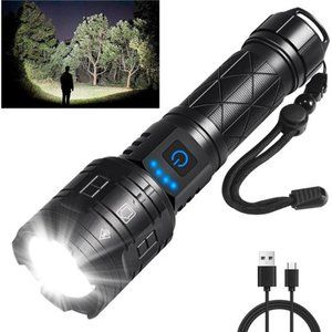 250000lm USB Rechargeable Tactical LED Flashlight Portable Zoomable Waterproof